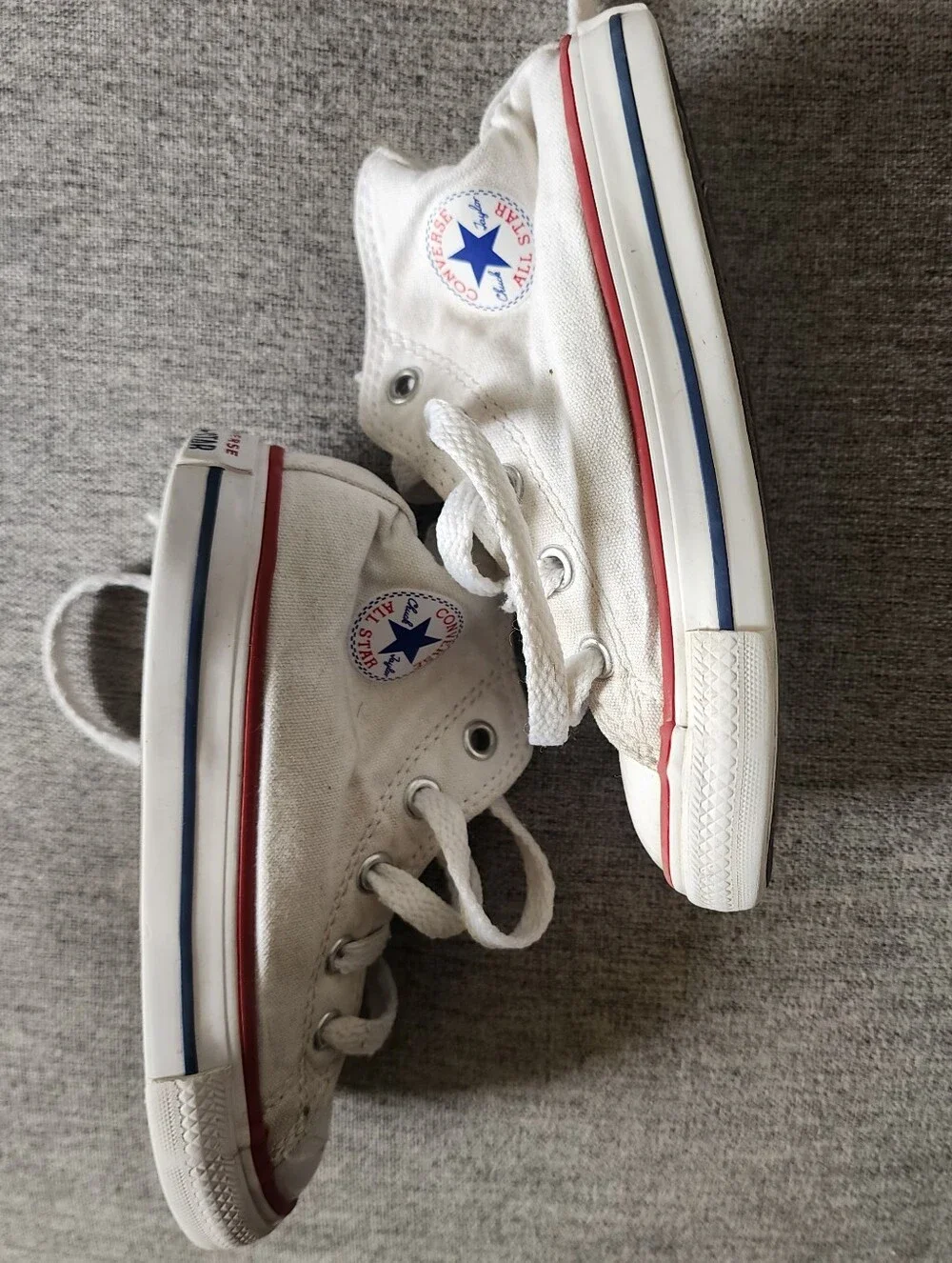 Toddler Converse White High Top Sneakers with Red & Blue Trim